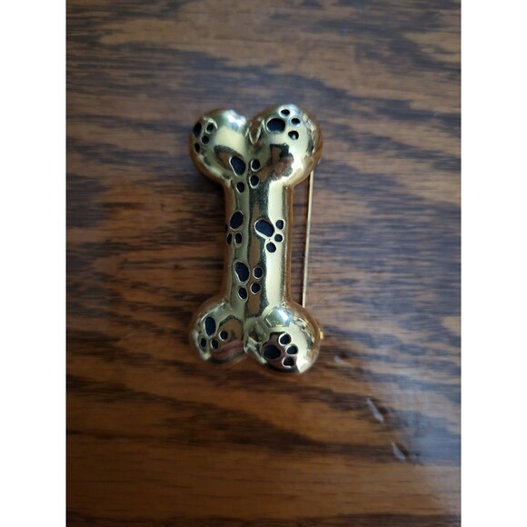 Anne Klein Gold-Tone Paw Print Dog Bone Brooch Signed - Picture 2 of 7